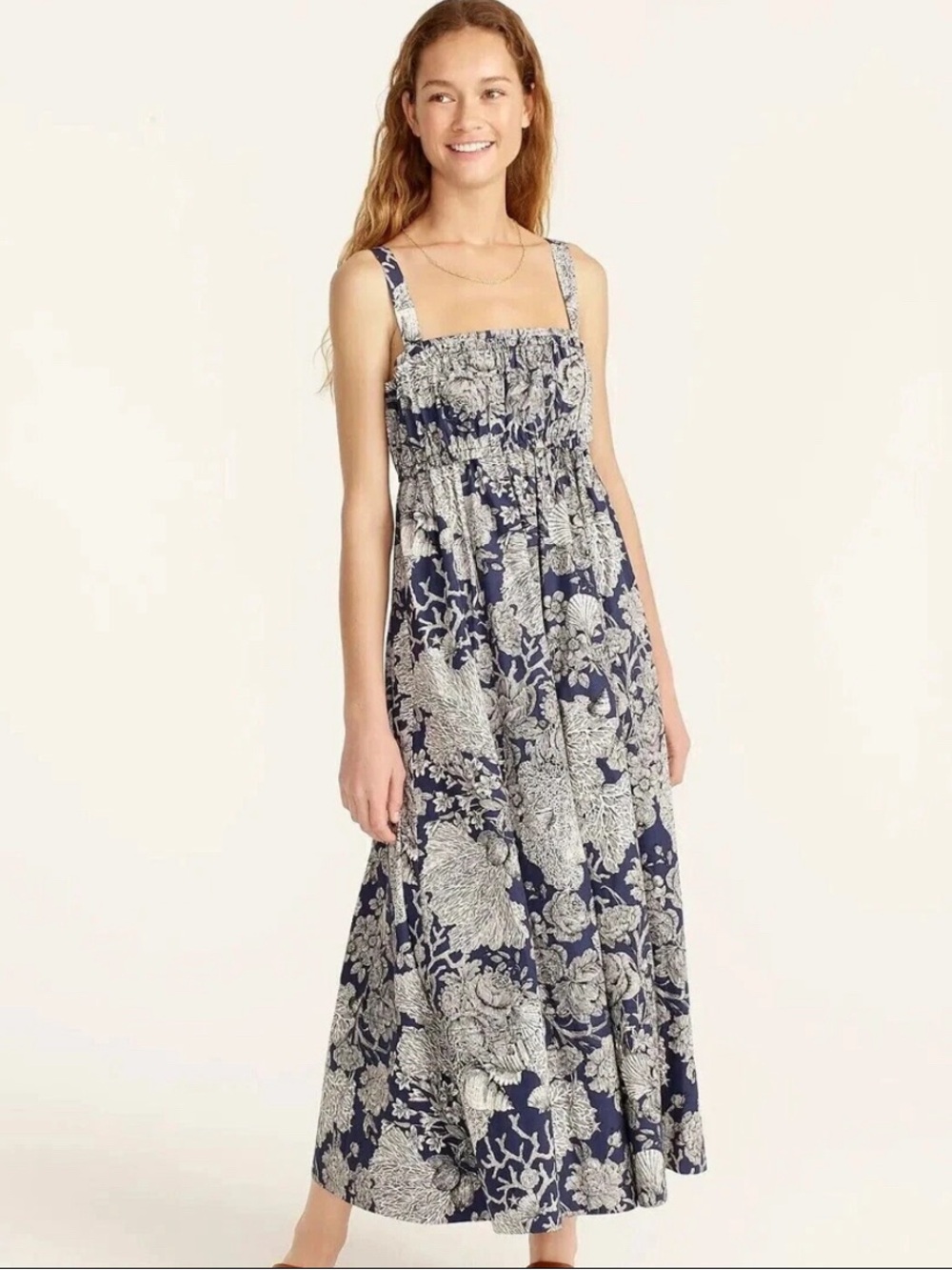 J.Crew Collection Gathered Tank Midi in Navy Ratti® Seashell Print Dress 0